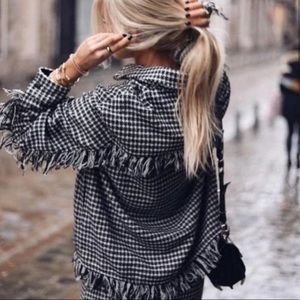 Zara Houndstooth Fringe Jacket